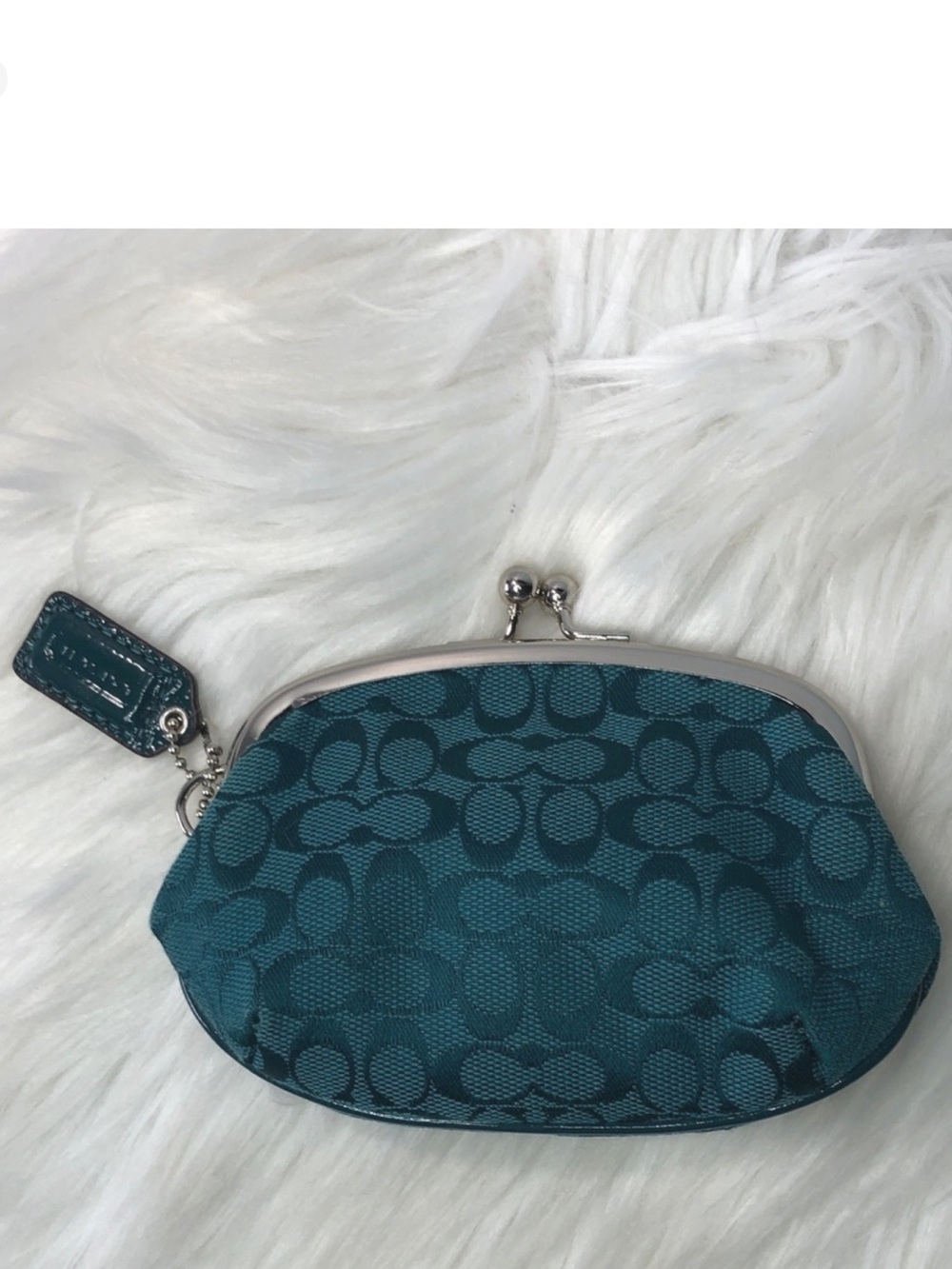 Coach Teal Signature Kiss-Lock Coin Pouch